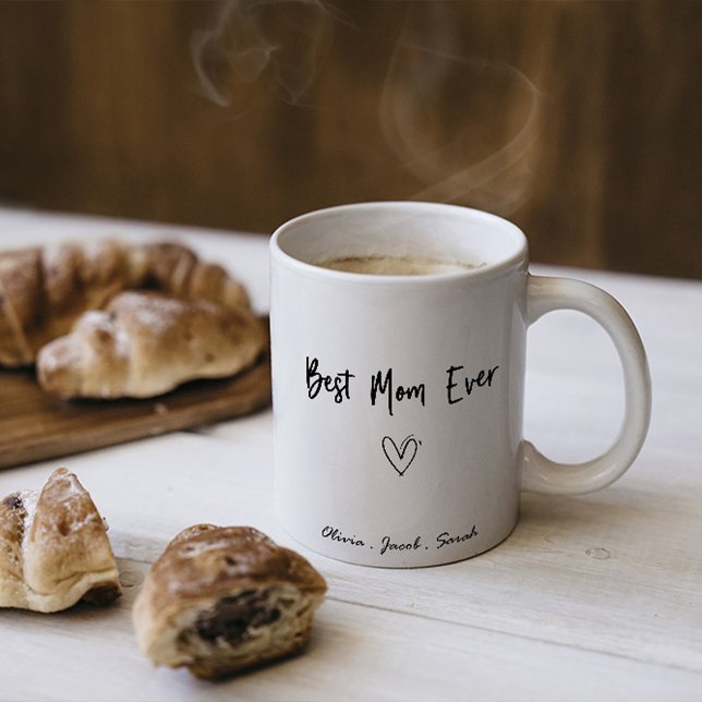 Modern Best Mum Ever & Kids Name Script Two-Tone Coffee Mug (Creator Uploaded)