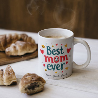 Modern Best Mum Ever & Kids Name Script Two-Tone Coffee Mug