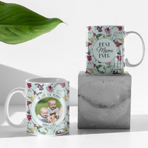 Modern Best Mum Ever Mint Floral Hummingbird Coffee Mug