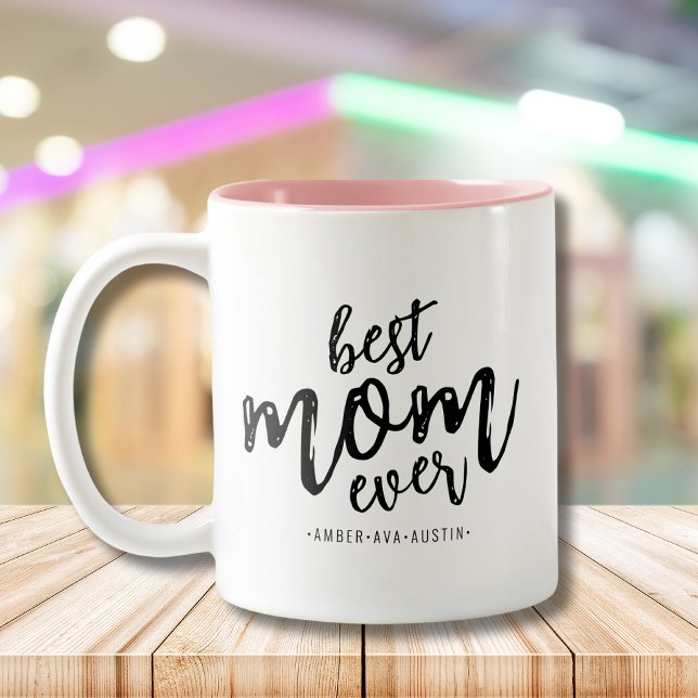 Modern Best Mum Ever Mummy Kids Name Script  Two-Tone Coffee Mug (Creator Uploaded)