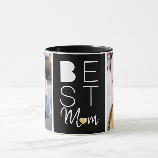 Modern Best Mum Two Photo Black Mug (Center)
