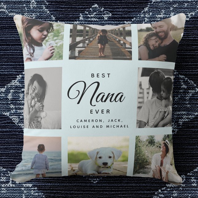 Modern Best Nana Ever Light Blue Photo Collage Cushion (Creator Uploaded)