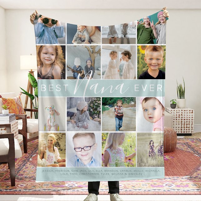 Modern Best Nana Ever Photo Collage & Names Fleece Blanket (Creator Uploaded)