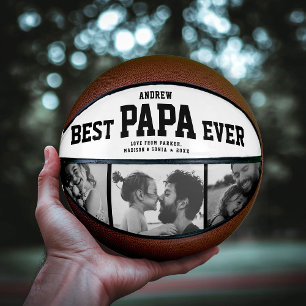 Modern BEST PAPA EVER Cool Trendy Photo Collage Basketball