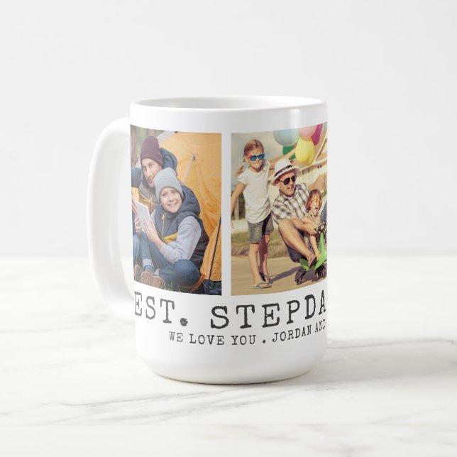 Modern BEST STEPDAD EVER 3 Photos Personalised Coffee Mug (Front Left)