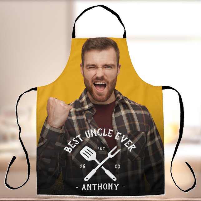Modern Best UNCLE Ever Cool Name Photo Men's Apron (Creator Uploaded)