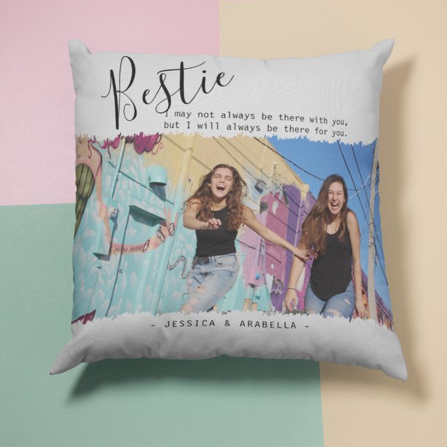 Modern Bestie Quote Photo Personalized BFF Cushion (Creator Uploaded)