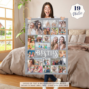 Modern BESTIES 19 Photo Collage Custom Colours Fleece Blanket