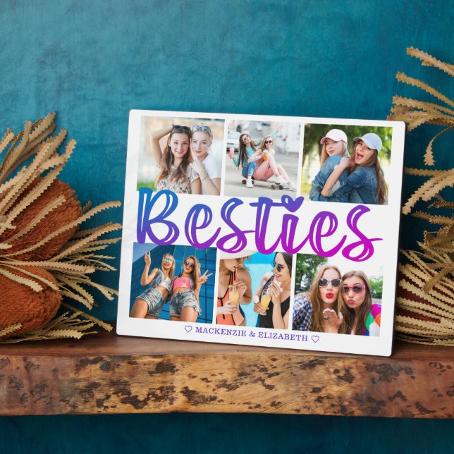 Modern BESTIES 6 Photo Collage Pink Purple 8x10 Plaque (Side)