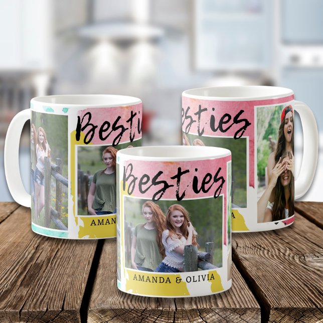 Modern Besties Best Friends Names 3 Photo Collage Coffee Mug (Creator Uploaded)