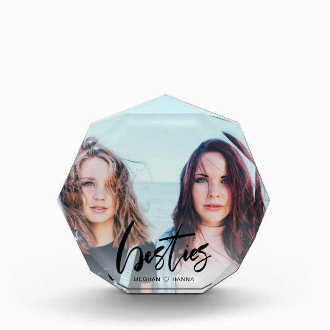 Modern Besties black calligraphy overlay Photo Block (Front)