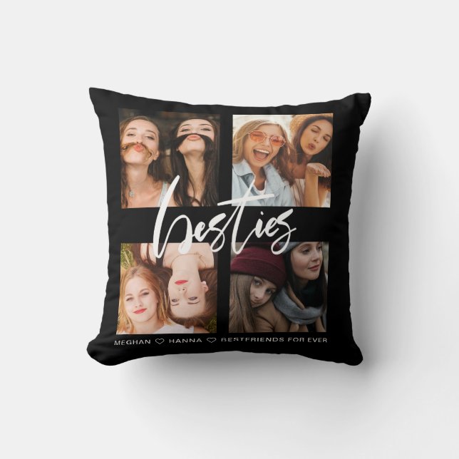 Modern Besties black photo collage best friends Cushion (Front)