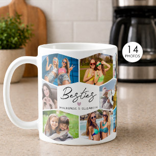 Modern Besties Hexagon 14 Photo Collage Coffee Mug