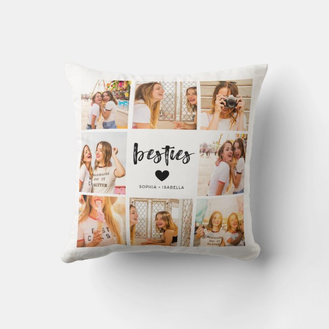Modern Besties Name Photo Collage BFF Cushion (Back)