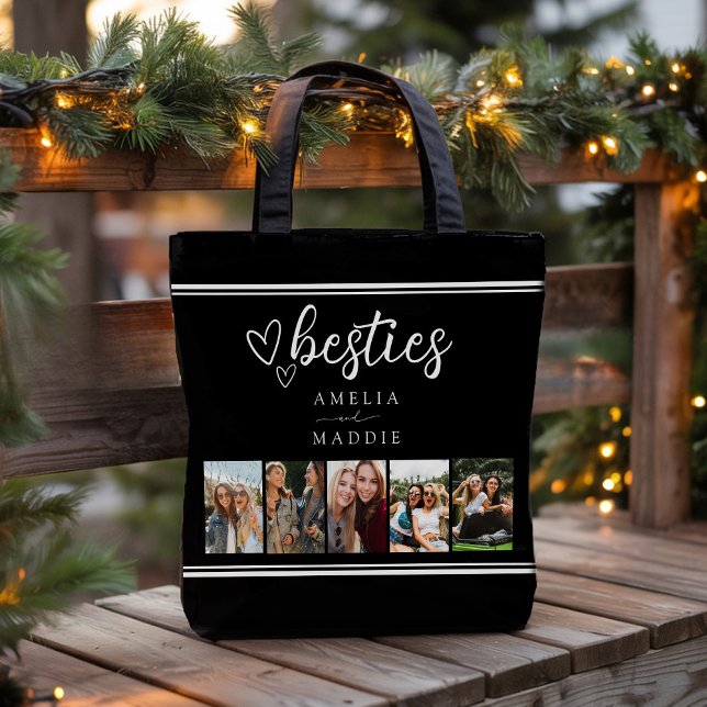 Modern Besties Photo Collage Black and White Tote Bag (Modern Photo Besties Photo Collage Black and White Tote Bag)