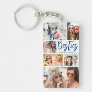 Modern Besties Photo Collage Script Your Colours Key Ring