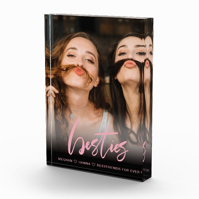 Modern Besties pink calligraphy overlay Photo Block (Right)