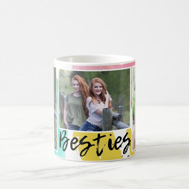 Modern Besties Typography 3 Photo Collage Coffee Mug (Center)