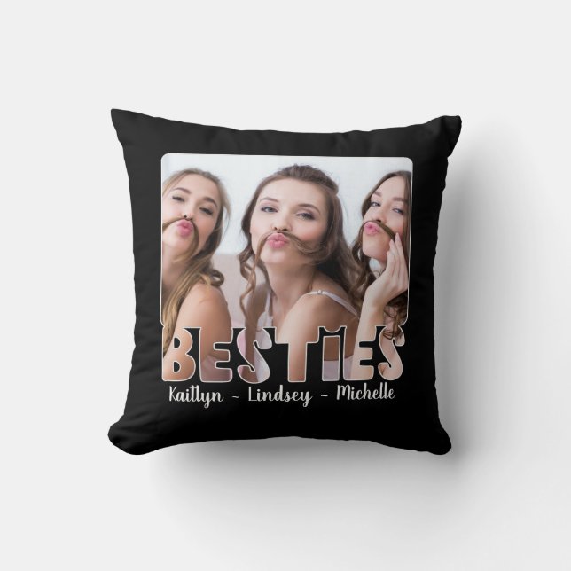 Modern BESTIES Typography Photo Names Cushion (Front)