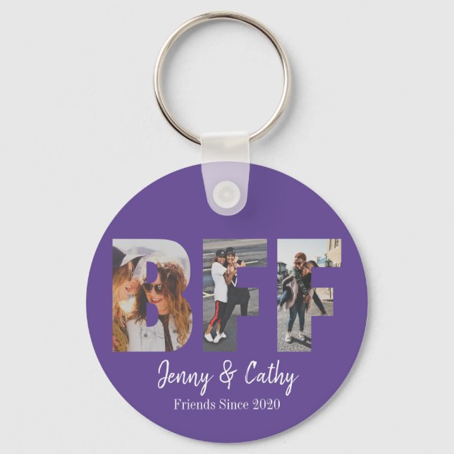 Modern BFF Photo Best Friend Names Purple Violet Key Ring (Front)