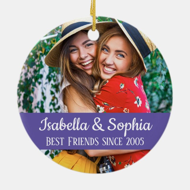 Modern BFF photo Best friends forever trendy Ceramic Ornament (Back)