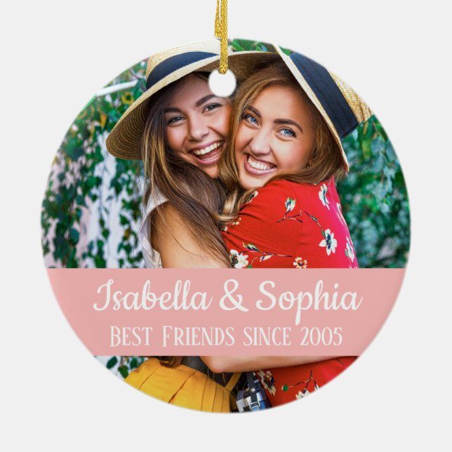 Modern BFF photo Best friends forever trendy Ceramic Ornament (Back)