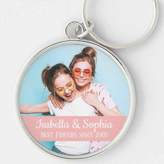 Modern BFF photo Best friends names Key Ring (Front)