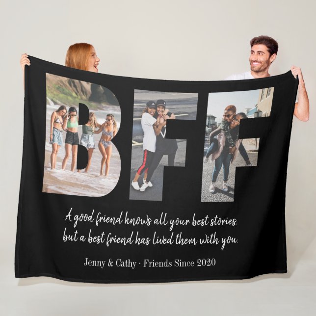 Modern BFF Photo Collage Best Friend Besties Black Fleece Blanket (In Situ)