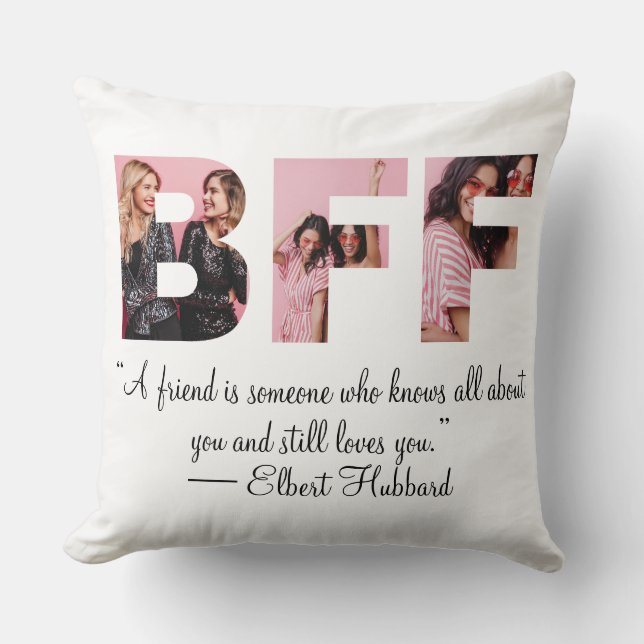 Modern BFF Photo Collage Best Friend Besties Quote Cushion (Front)