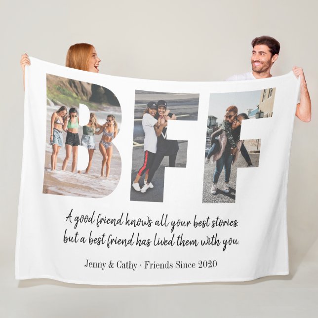 Modern BFF Photo Collage Best Friend Besties Quote Fleece Blanket (In Situ)
