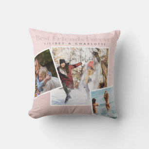 Modern BFF Photo Collage Blush Pink Personalised Cushion