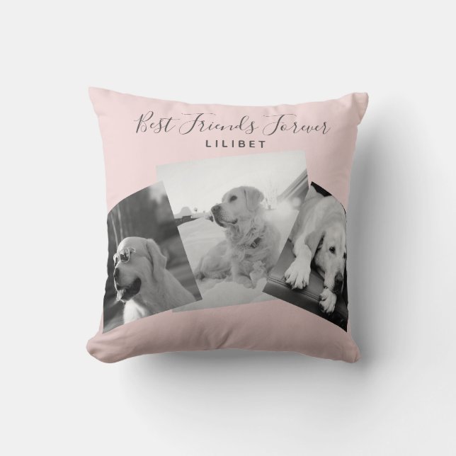 Modern BFF Photo Collage Blush Pink Personalised Cushion (Front)