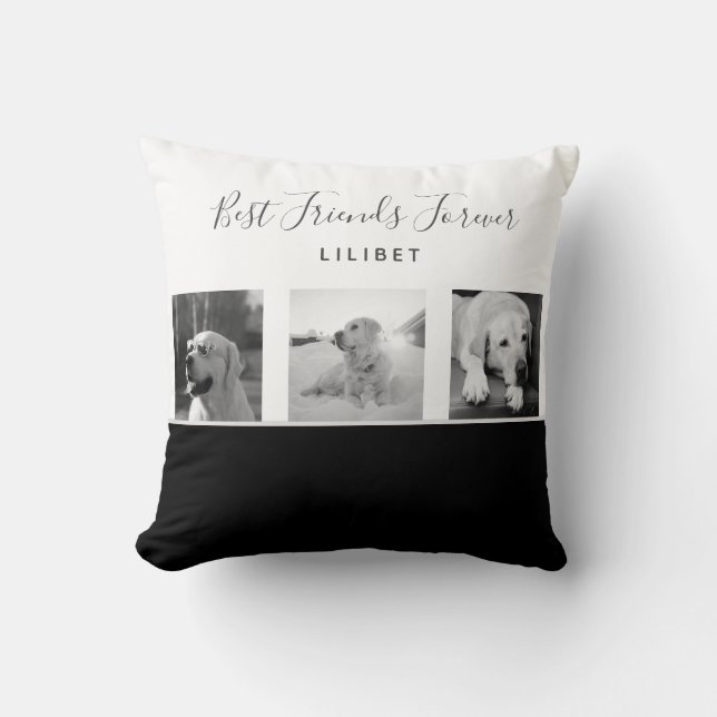 Modern BFF PHOTO COLLAGE Gift Black and White Cushion (Front)