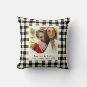Modern BFF Photo Plaid Friendship Best Friend Cushion