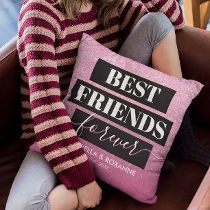 Modern BFF Pink Glitter Best Friend Besties Cushion