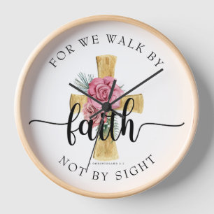 Modern Bible Verse Floral Cross Clock