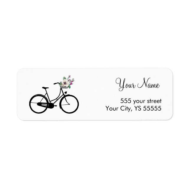 Modern Bicycle Design with flower basket Return Address Label (Front)