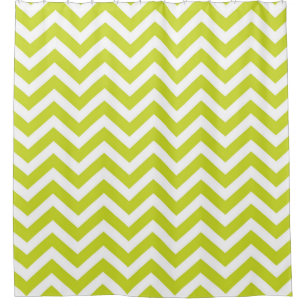 Modern Big Chevron Stripes Lime Green and White Shower Curtain