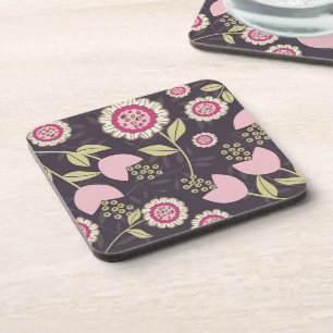 Modern Big Pink Floral Tulip Pattern Coaster