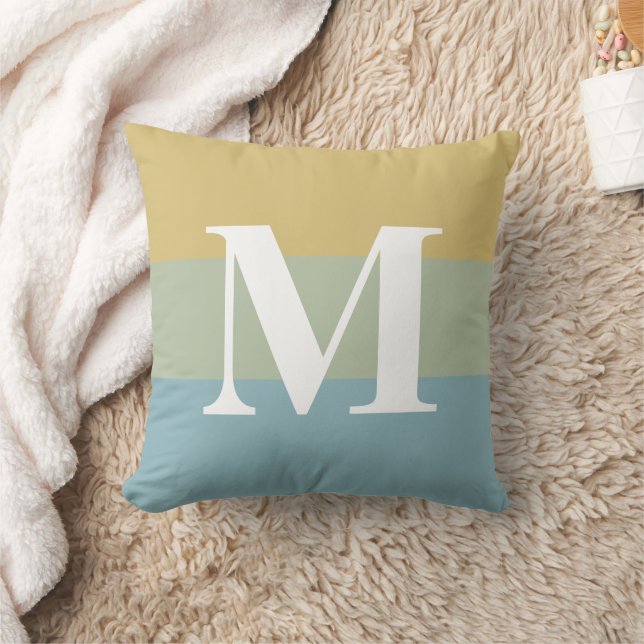 Modern Big Stripes Big Letter Monogram Khaki Blue Cushion (Blanket)