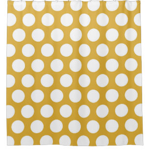 Modern Big White Dots on Gold Shower Curtain