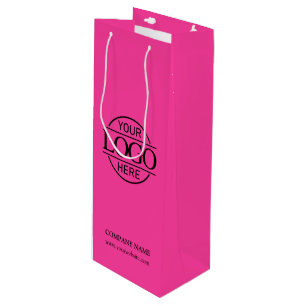 Modern Bight Pink Corporate Company Business Logo Wine Gift Bag