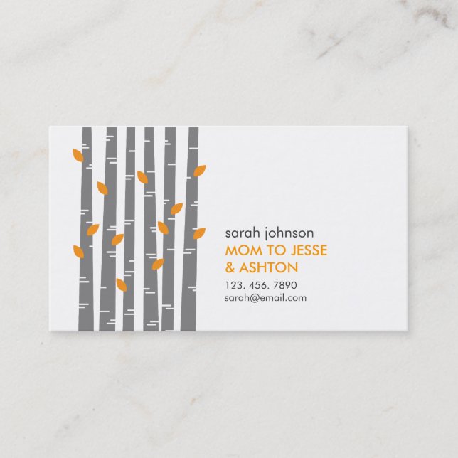 Modern Birch in Tangerine Mummy Calling Card (Front)
