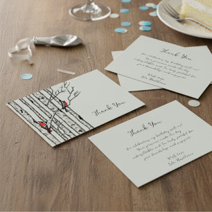 Modern Birch Trees and Red Birds Thank You Card