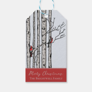 Modern Birch Trees and Red Cardinal Birds Gift Tag