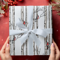 Modern Birch Trees and Red Cardinal Birds