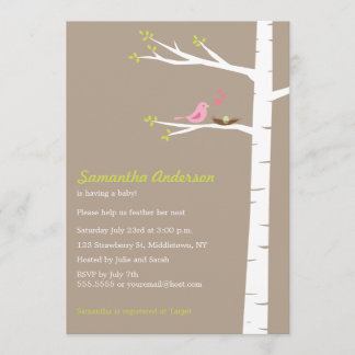 Modern Bird Birch Baby Shower Invitation Neutral