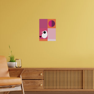 Modern Bird Colour Block Pink Orange Poster