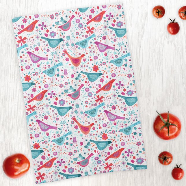 Modern Bird Floral Watercolor Tea Towel (Creator Uploaded)