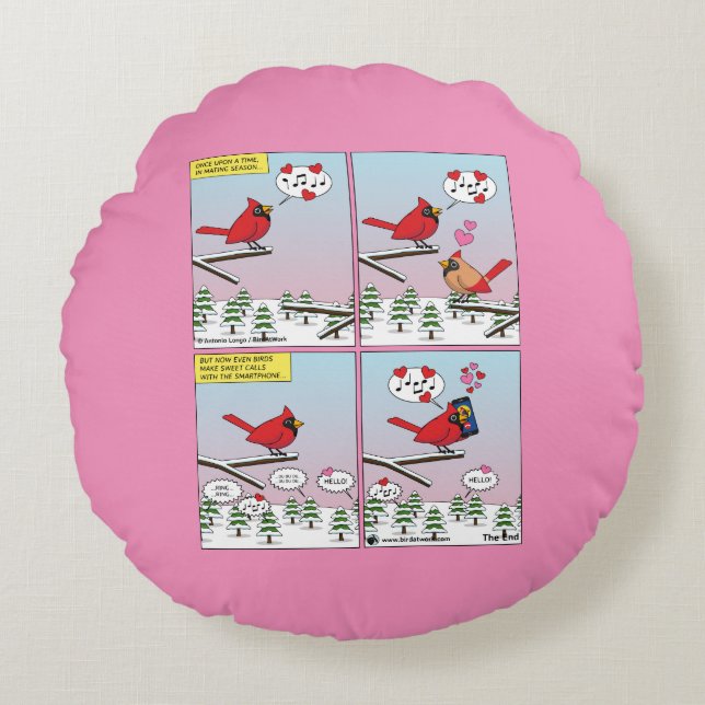Modern Bird Mating Calls Comic Round Cushion (Front)